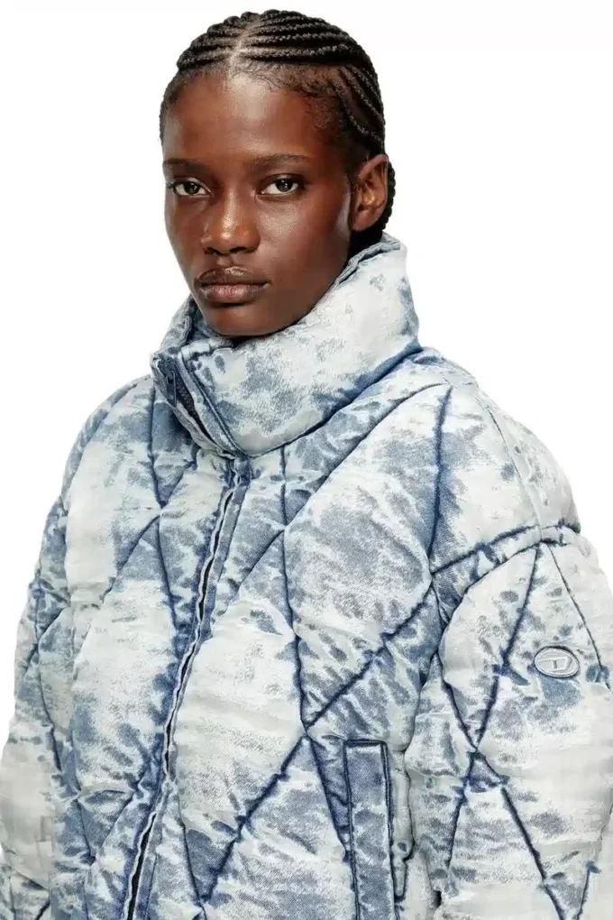 w-histel Argyle kapitone devoré kabuklu puffer ceket