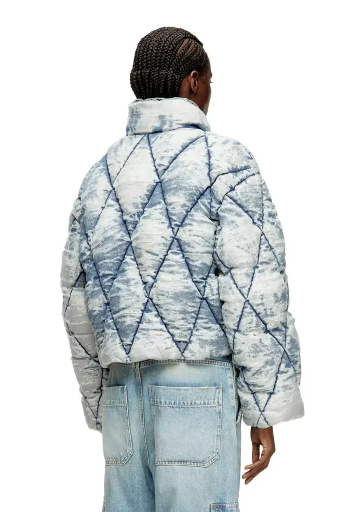 w-histel Argyle kapitone devoré kabuklu puffer ceket