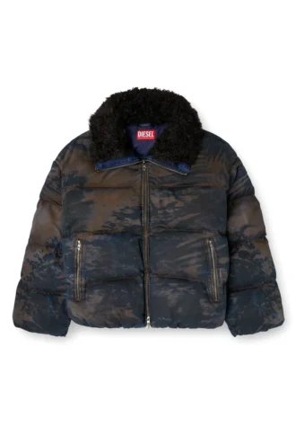 w-johns Kir efekti kamuflaj denim puffer ceket