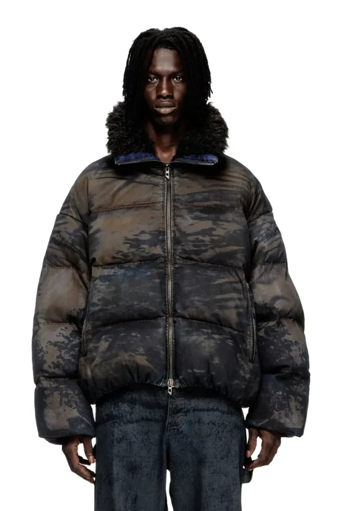 w-johns Kir efekti kamuflaj denim puffer ceket w-johns Kir efekti kamuflaj denim puffer ceket