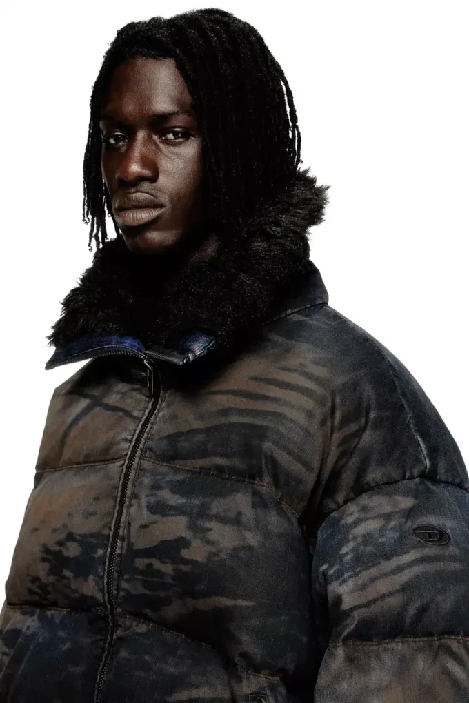 w-johns Kir efekti kamuflaj denim puffer ceket w-johns Kir efekti kamuflaj denim puffer ceket
