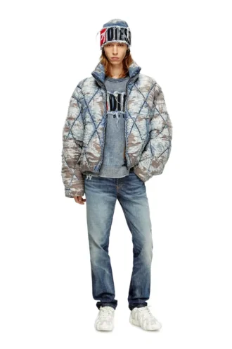 w-kons Argyle kapitone devoré denim dolgulu ceket