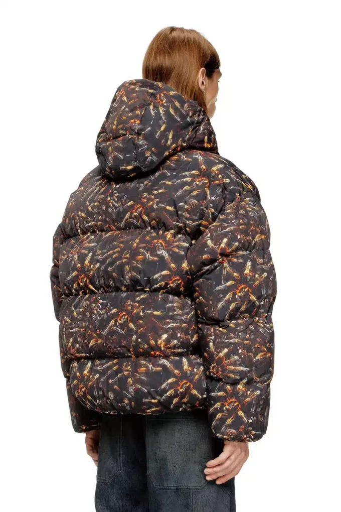 w-spider Örümcek desenli kapüşonlu puffer ceket w-spider Örümcek desenli kapüşonlu puffer ceket